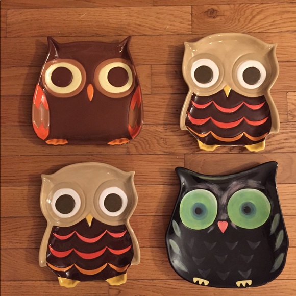 SET OF FOUR “New vintage” owl whimsy cheese/charcuterie plates girls night out - Picture 4 of 4